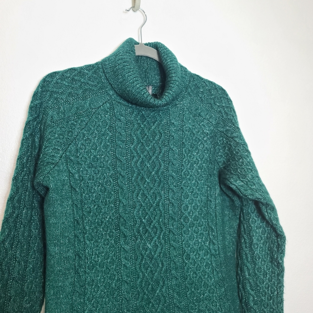 Anthropologie Green Cableknit Turtleneck Sweater Mixed Media Size Small - Picture 5 of 11